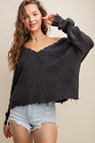 Charcoal Distressed V-Neck Sweater