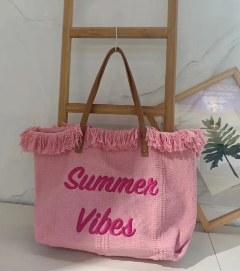 Summer Vibes Large Woven Canvas Totes (Color Options)