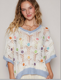 GORGEOUS 3/4 Sleeve Flower Power Spring Sweater Top by POL