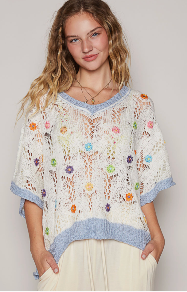 GORGEOUS 3/4 Sleeve Flower Power Spring Sweater Top by POL