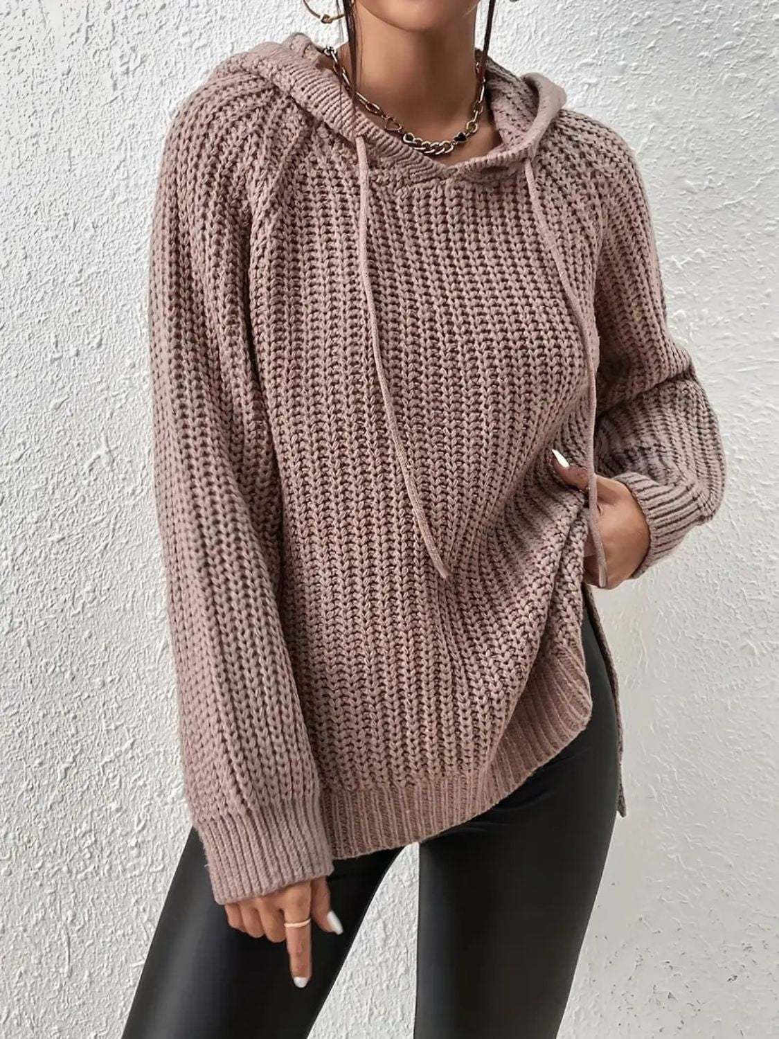 Mocha Latte Ribbed Hoodie Sweater